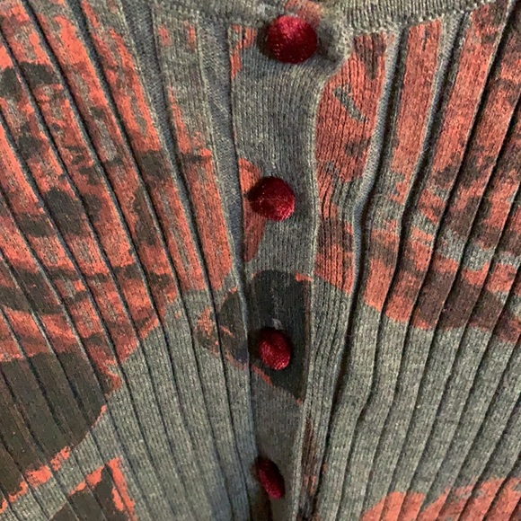 NWOT Zara Limited Ed. grey cropped cardigan w/ red floral print & velvet buttons - Picture 5 of 7